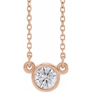 14K Rose 1/3 CT Natural Diamond Solitaire 18" Necklace