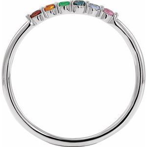 Platinum Natural Multi-Gemstone Rainbow Stackable Ring