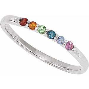 Platinum Natural Multi-Gemstone Rainbow Stackable Ring