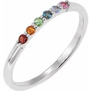 Platinum Natural Multi-Gemstone Rainbow Stackable Ring