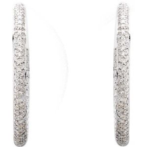 18K White 1 3/4 CTW Natural Diamond Inside-Outside Hinged 32 mm Hoop Earrings