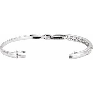 14K White 1 1/2 CTW Natural Diamond Bangle 7 1/2" Bracelet