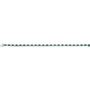 14K White Natural Emerald & 2 CTW Natural Diamond Line 7"  Bracelet