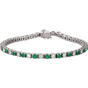 14K White Natural Emerald & 2 CTW Natural Diamond Line 7"  Bracelet