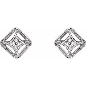 14K White .08 CTW Natural Diamond Filigree Earrings