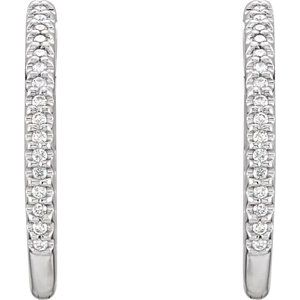 14K White 3/4 CTW Natural Diamond Inside-Outside 26.7 mm Hoop Earrings