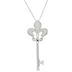 Sterling Silver 1/5 CTW Natural Diamond Fleur-de-lis Key 18" Necklace