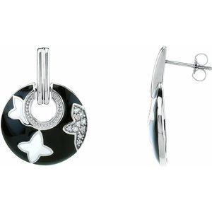 Sterling Silver Right .05 CTW Natural Diamond Black Enamel Right Earring