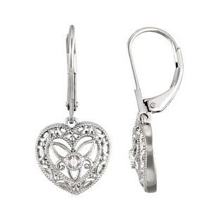 Sterling Silver .01 CTW Natural Diamond Heart Earring