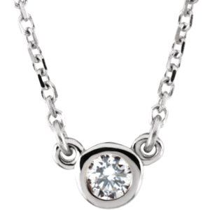 Rhodium-Plated Sterling Silver 4 mm Round Imitation Diamond Solitaire 16" Necklace