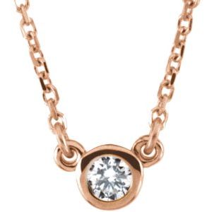 14K Rose 1/10 CT Natural Diamond Solitaire 18" Necklace