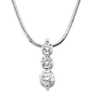 14K White 9/10 CTW Natural Diamond Three-Stone 18" Necklace