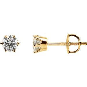 14K Yellow 3/4 CTW Natural Diamond 6-Prong Stud Earrings