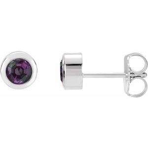 Rhodium-Plated Sterling Silver Imitation Alexandrite Bezel-Set Earrings