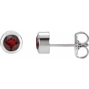 Rhodium-Plated Sterling Silver Imitation Mozambique Garnet Bezel-Set Earrings