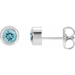 Rhodium-Plated Sterling Silver Imitation Aquamarine Bezel-Set Earrings