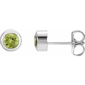 Rhodium-Plated Sterling Silver Imitation Peridot Bezel-Set Earrings