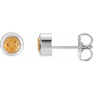 Rhodium-Plated Sterling Silver Imitation Citrine Bezel-Set Earrings