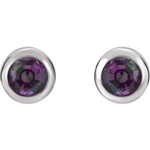 Rhodium-Plated Sterling Silver Imitation Alexandrite Bezel-Set Earrings