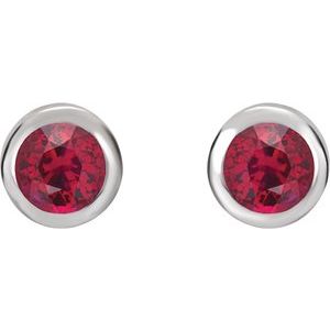 Rhodium-Plated Sterling Silver Lab-Grown Ruby Bezel-Set Earrings