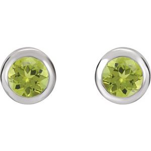 Rhodium-Plated Sterling Silver Imitation Peridot Bezel-Set Earrings