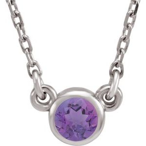 Rhodium-Plated Sterling Silver 4 mm Round Imitation Amethyst Solitaire 16" Necklace