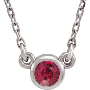 Rhodium-Plated Sterling Silver 3 mm Round Natural Ruby Solitaire 16" Necklace