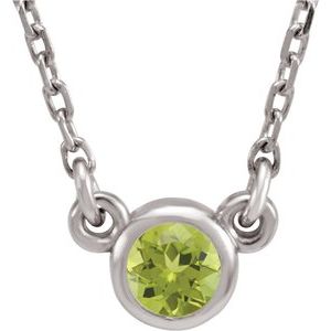 Rhodium-Plated Sterling Silver 4 mm Round Imitation Peridot Solitaire 16" Necklace