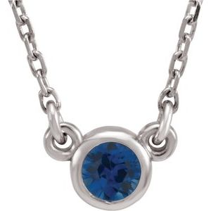 Rhodium-Plated Sterling Silver 3 mm Round Natural Blue Sapphire Solitaire 16" Necklace