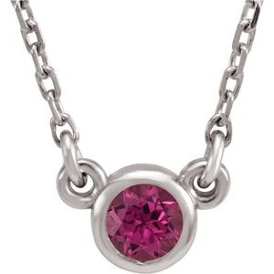 Rhodium-Plated Sterling Silver 4 mm Round Imitation Pink Tourmaline Solitaire 16" Necklace