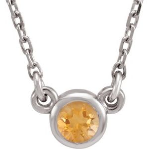 Rhodium-Plated Sterling Silver 4 mm Round Imitation Citrine Solitaire 16" Necklace