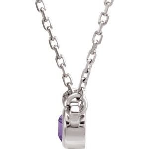 Rhodium-Plated Sterling Silver 4 mm Round Imitation Amethyst Solitaire 16" Necklace