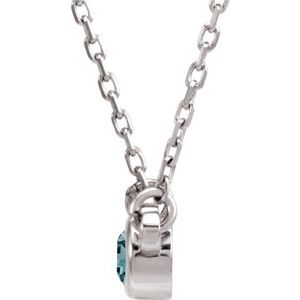 Rhodium-Plated Sterling Silver 4 mm Round Imitation Aquamarine Solitaire 16" Necklace