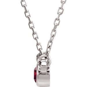 Rhodium-Plated Sterling Silver 3 mm Round Natural Ruby Solitaire 16" Necklace