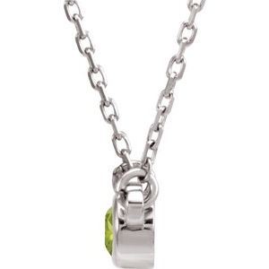 Rhodium-Plated Sterling Silver 4 mm Round Imitation Peridot Solitaire 16" Necklace