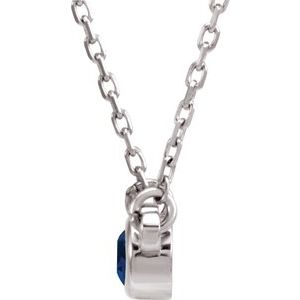 Rhodium-Plated Sterling Silver 3 mm Round Natural Blue Sapphire Solitaire 16" Necklace