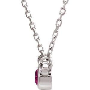 Rhodium-Plated Sterling Silver 4 mm Round Imitation Pink Tourmaline Solitaire 16" Necklace