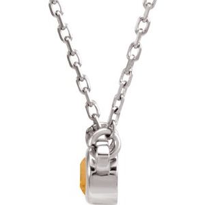 Rhodium-Plated Sterling Silver 4 mm Round Imitation Citrine Solitaire 16" Necklace