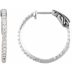 Sterling Silver 23 mm Imitation White Cubic Zirconia Inside-Outside Hinged Hoop Earrings