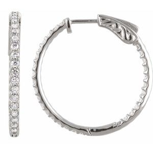 Sterling Silver 26.5 mm Imitation White Cubic Zirconia Inside-Outside Hinged Hoop Earrings