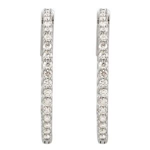 Sterling Silver 26.5 mm Imitation White Cubic Zirconia Inside-Outside Hinged Hoop Earrings