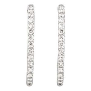 Sterling Silver 29.5 mm Imitation White Cubic Zirconia Inside-Outside Hinged Hoop Earrings