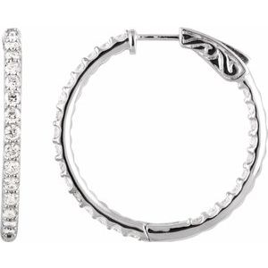 Sterling Silver 29.5 mm Imitation White Cubic Zirconia Inside-Outside Hinged Hoop Earrings