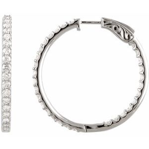 Platinum 34.5 mm 3 CTW Natural Diamond Inside-Outside Hinged Hoop Earrings