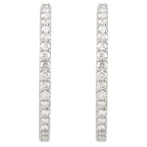 Sterling Silver 34.5 mm Imitation White Cubic Zirconia Inside-Outside Hinged Hoop Earrings