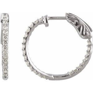 Sterling Silver 19 mm Imitation White Cubic Zirconia Inside-Outside Hinged Hoop Earrings