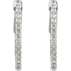 Sterling Silver 19 mm Imitation White Cubic Zirconia Inside-Outside Hinged Hoop Earrings