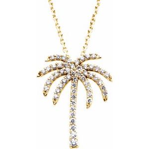 14K Yellow 1/4 CTW Natural Diamond Palm Tree 16" Necklace