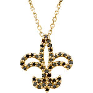 14K Yellow 1/4 CTW Natural Black Diamond Fleur-de-Lis 16" Necklace