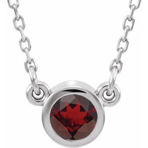 Rhodium-Plated Sterling Silver 4 mm Round Imitation Mozambique Garnet Solitaire 16" Necklace